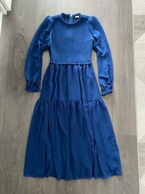 Aritzia Wilfred Royal Blue Long Sleeve Tiered Dress Babaton S small long puff